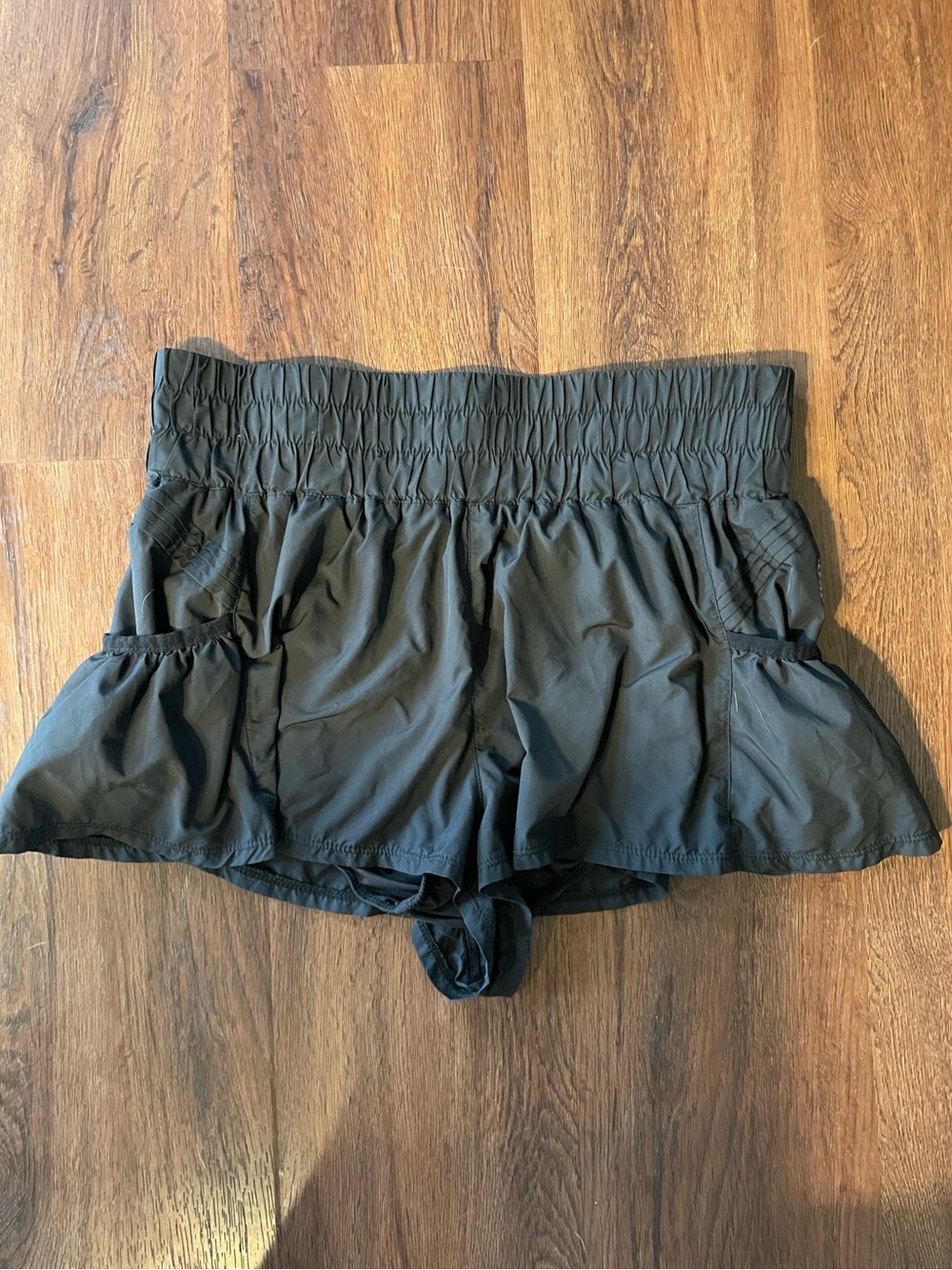 FP Movement by Free People Black Ruched-Waist Ruffle Athletic Shorts